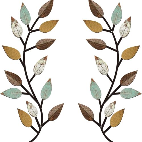 Leaf Branch Metal Wall Art Set of 2 for Modern Home Decor