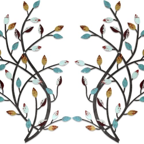 Olive Branch Metal Wall Art with Rustic White Coating
