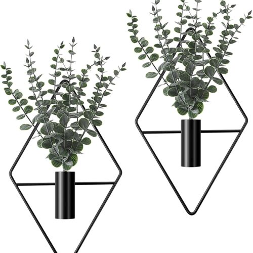 Geometric Wall Hanging Planter Set with Fake Plants