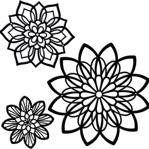 Black Metal Flower Wall Decor Set of 3 with Hollow-Out Patterns