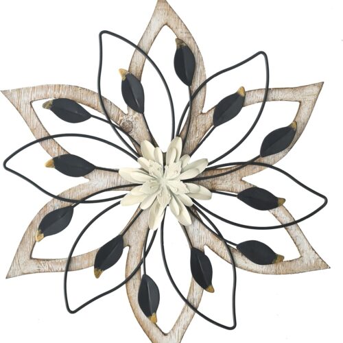 Layered Metal Flower Wall Decor with Distressed White Finish