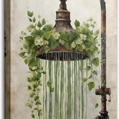 Vintage Shower Head Botanical Floral Decorative Framed Art