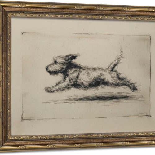 Vintage Dog Sketch Gold Framed Wall Art
