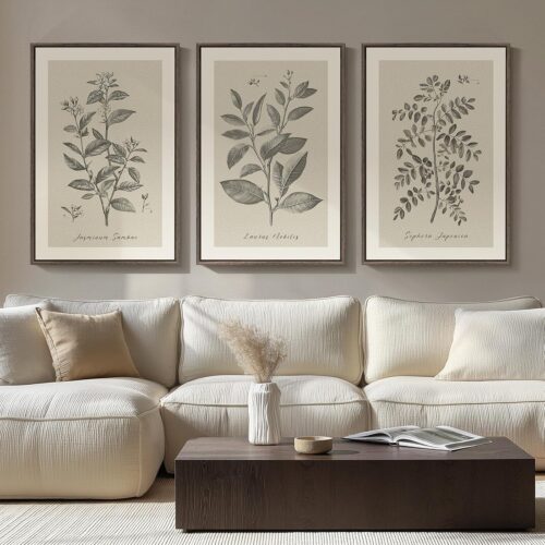 Black and White Botanical Floral Decorative Framed Art Set